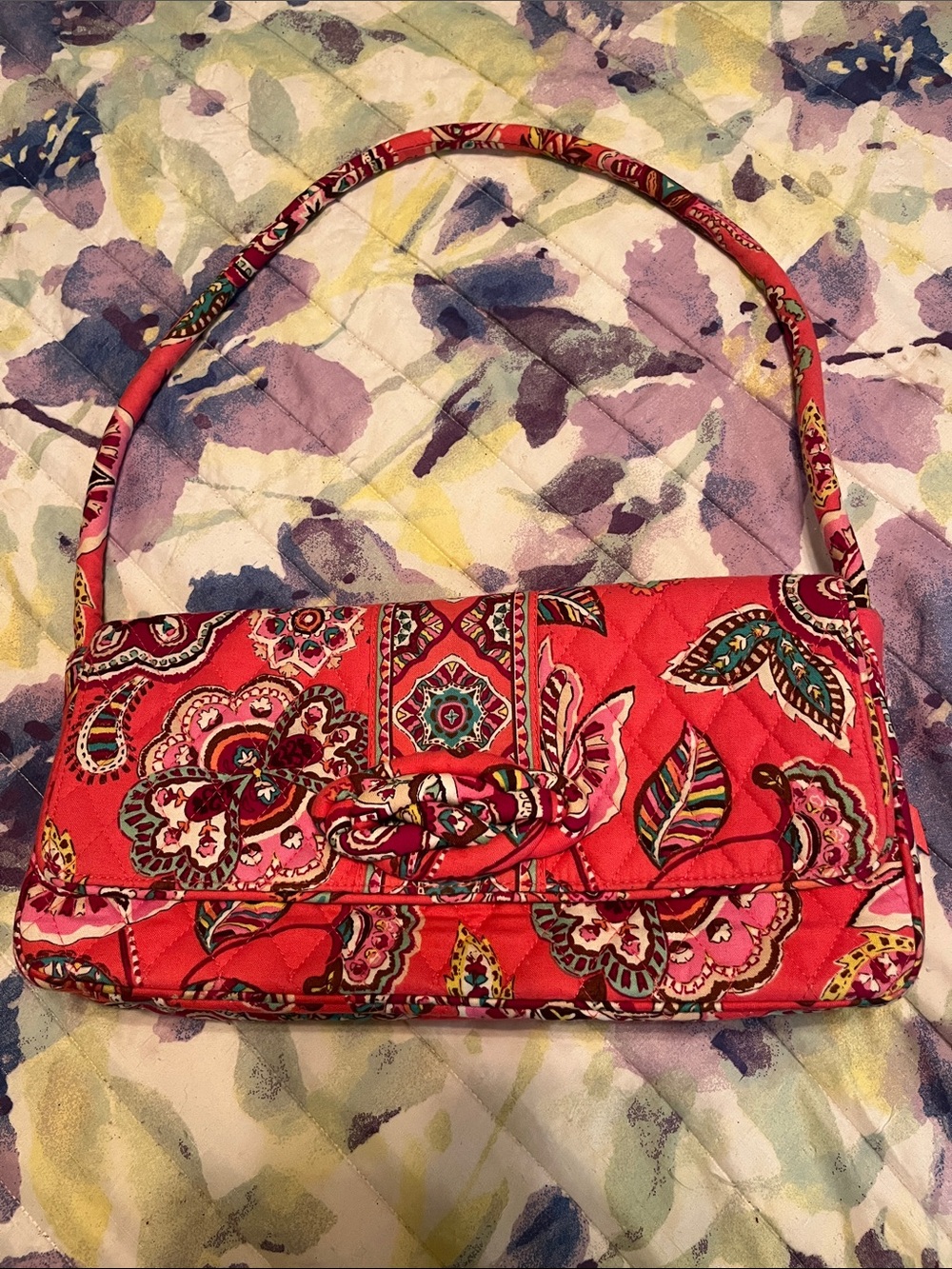 Vera Bradley Quilted Paisley Clutch in Coral Red
